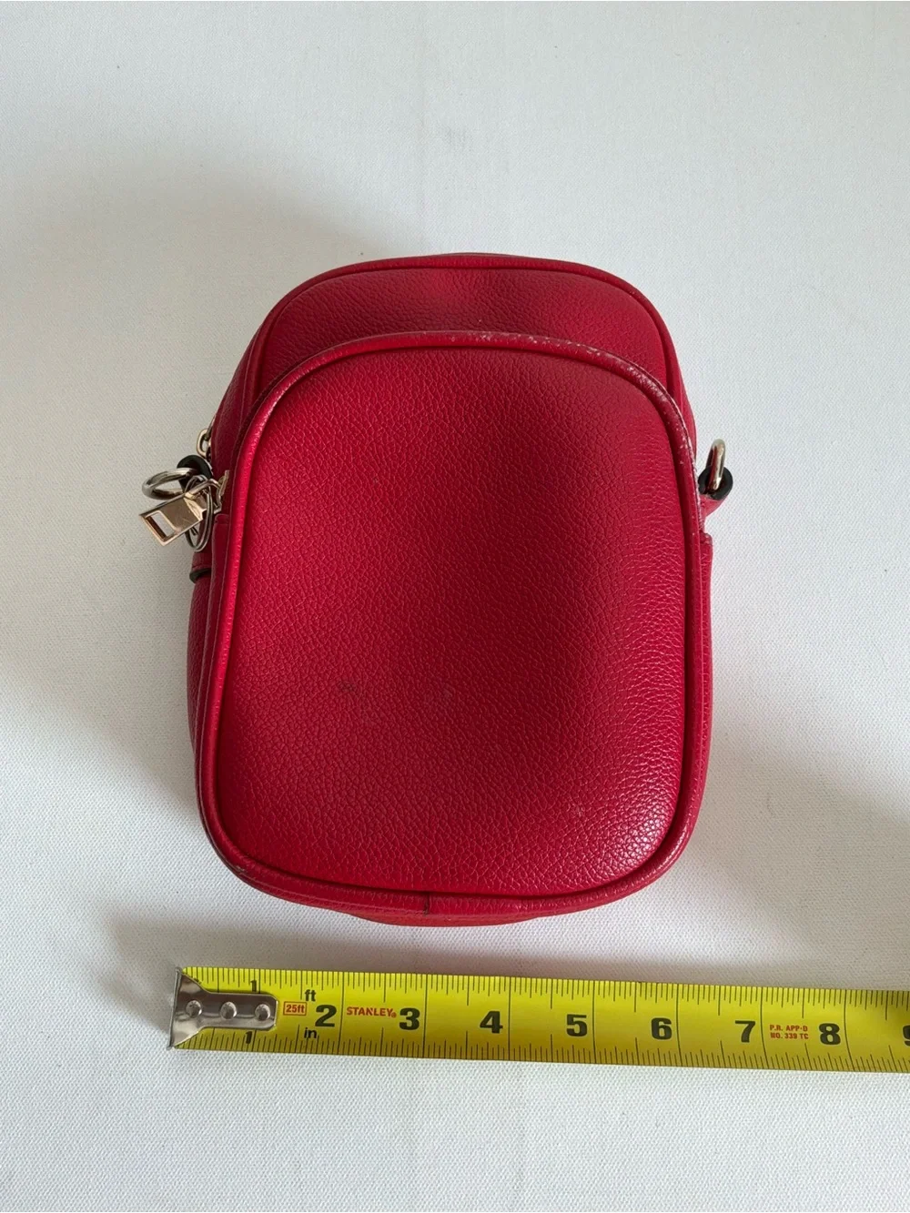 Red Double Zip Crossbody Bag w/ Adjustable Striped Guitar Strap
